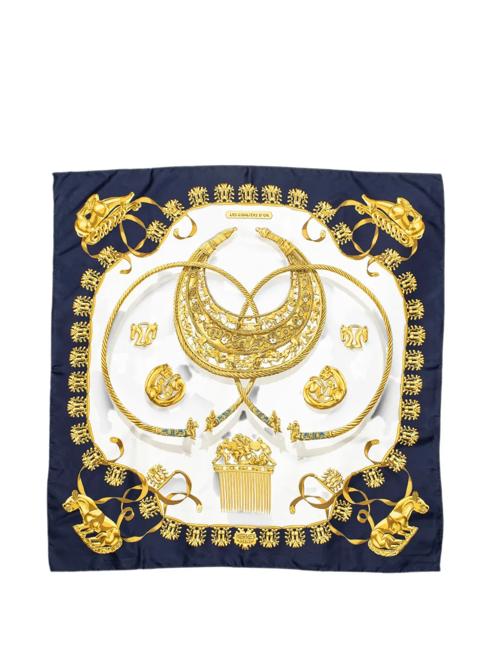 Hermès Pre-Owned 1975 90 Les Cavaliers d'Or silk scarf - Blau