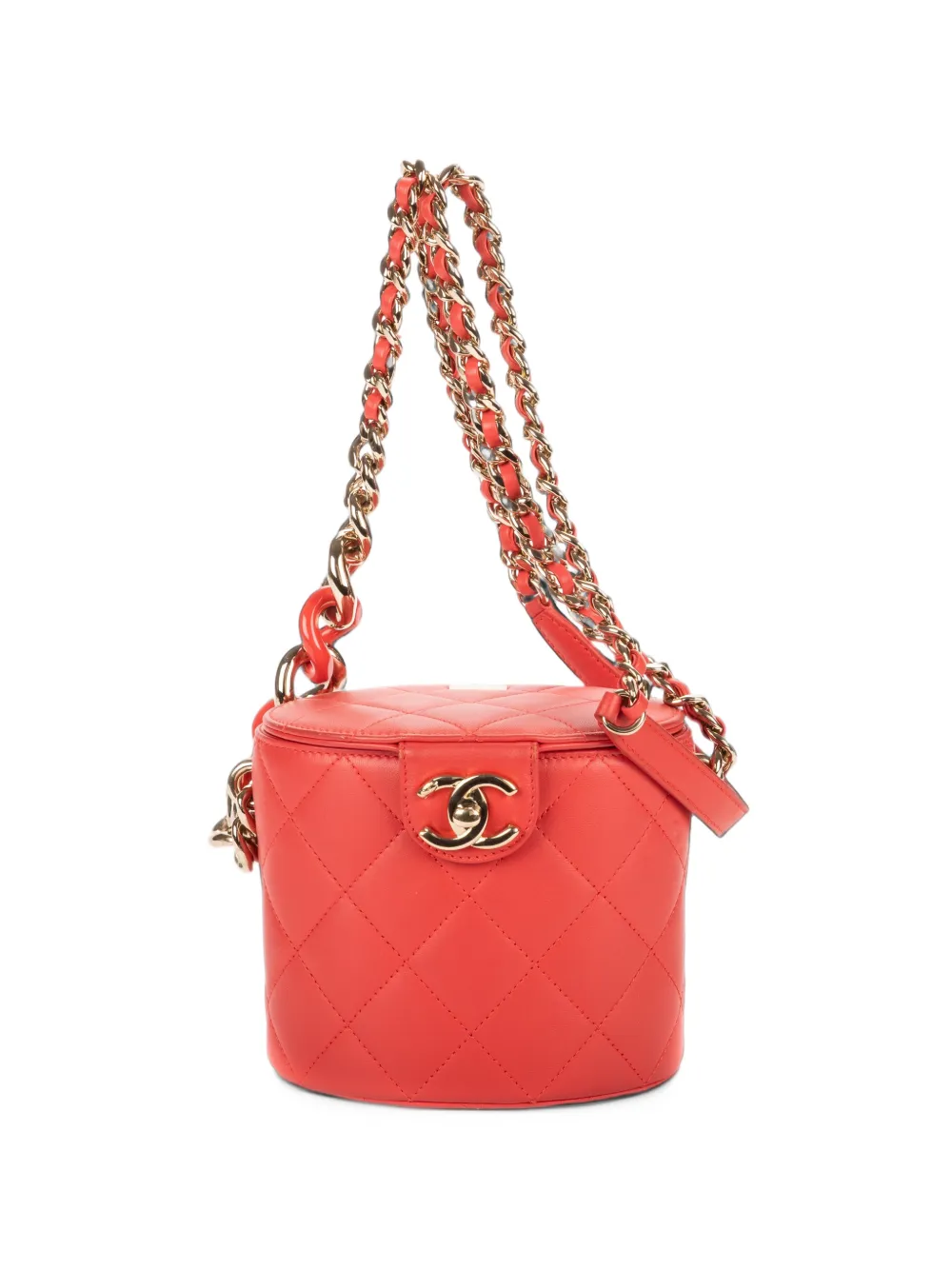CHANEL Pre-Owned Pearl Chain quilted vanity case shoulder bag - Orange