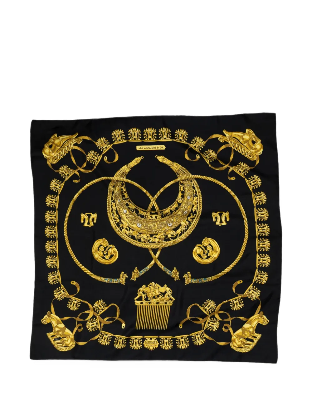 Hermès Pre-Owned 90 Carré Les Cavaliers d'Or scarf - Schwarz