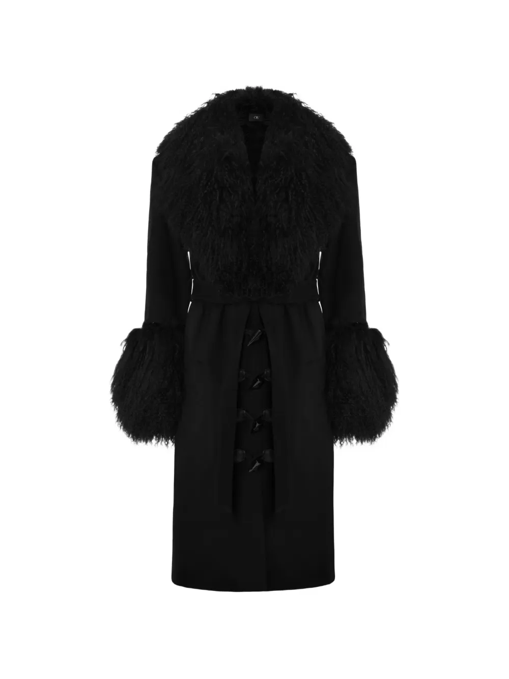 OW Collection Frances fur-trim toggle-fastening coat - Schwarz
