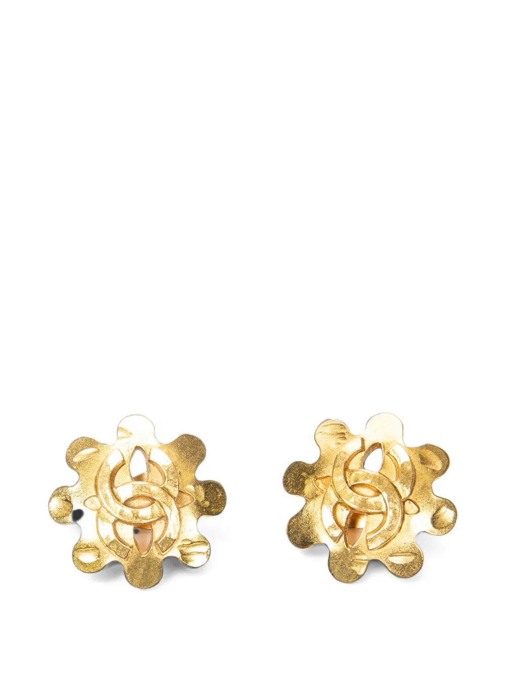 CHANEL Pre-Owned CC Floral clip-on earrings - Gold