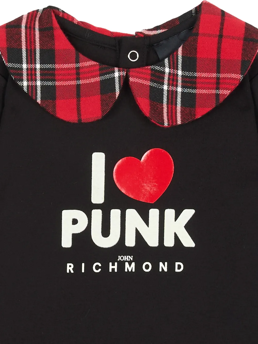 John Richmond Junior tartan-collar slogan-print dress Zwart