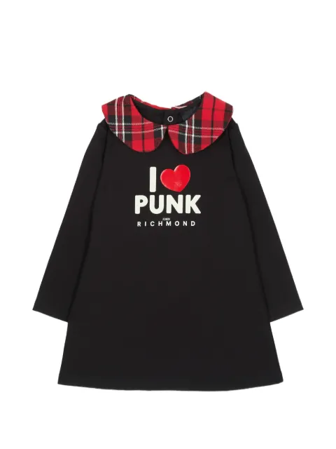 John Richmond Junior tartan-collar slogan-print dress