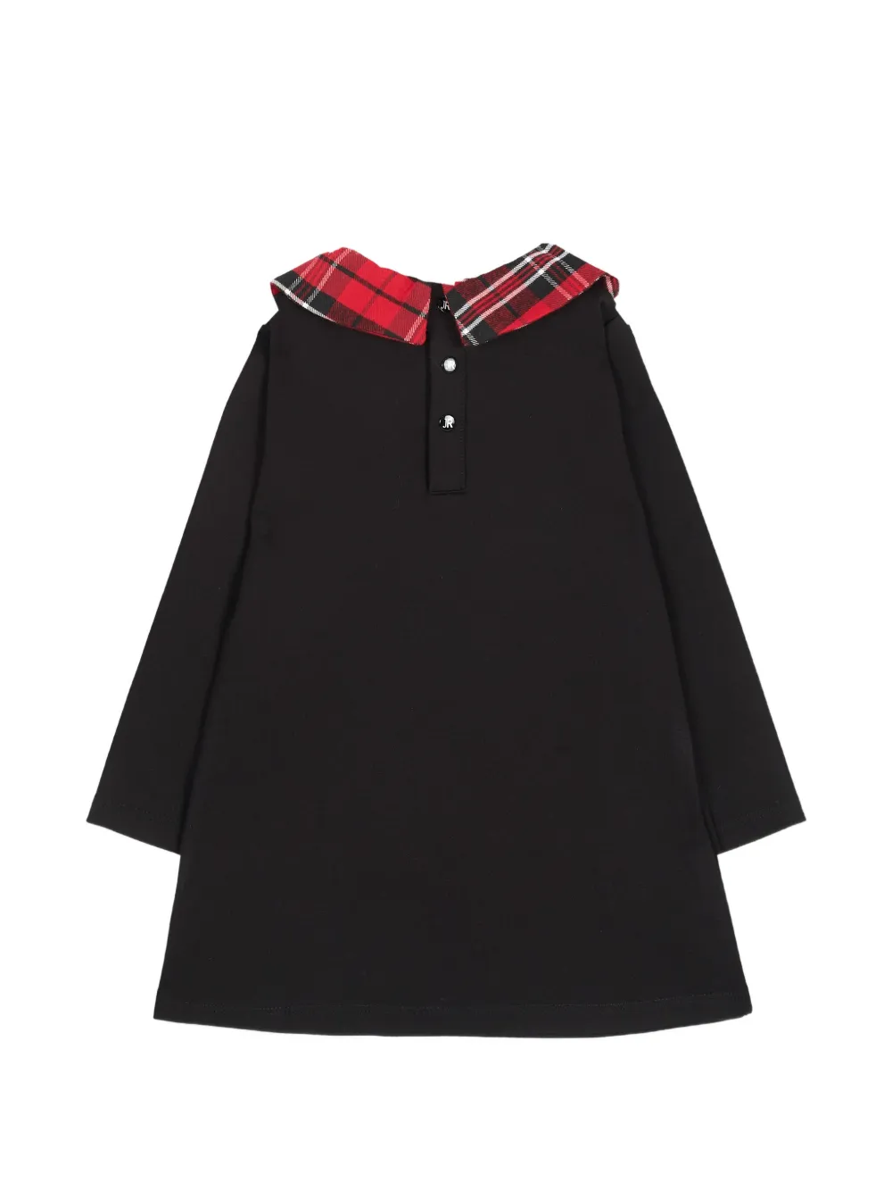 John Richmond Junior tartan-collar slogan-print dress Zwart