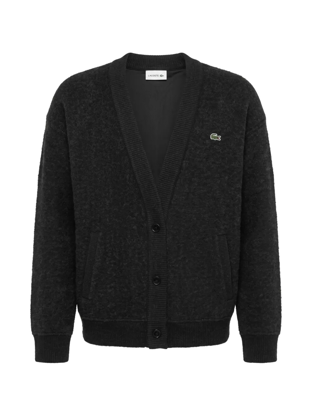 Lacoste Oversized Boiled Wool Knit Cardigan In Gray
