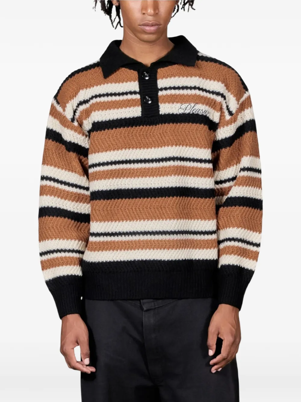 Pleasures Cooper striped polo sweater Bruin
