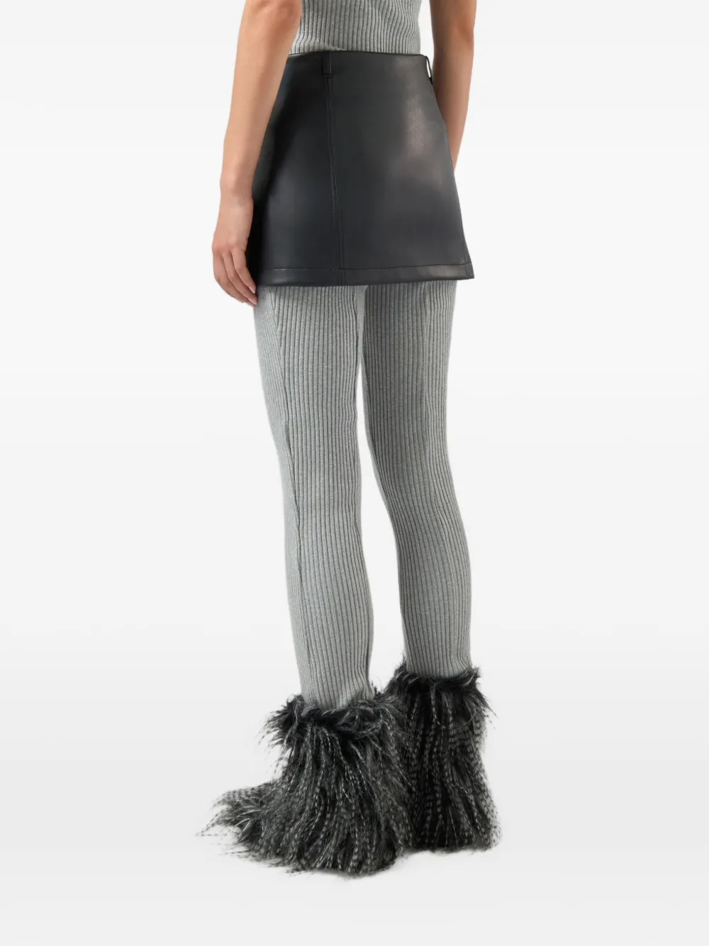 GCDS faux leather pleated mini skirt Zwart