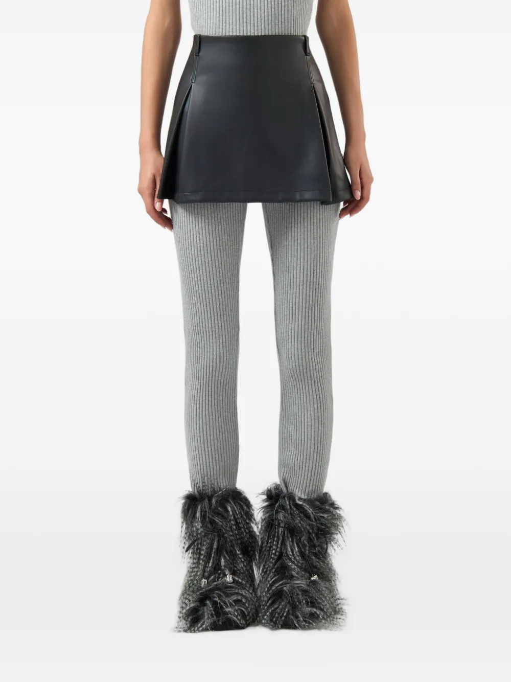 GCDS faux leather pleated mini skirt Zwart