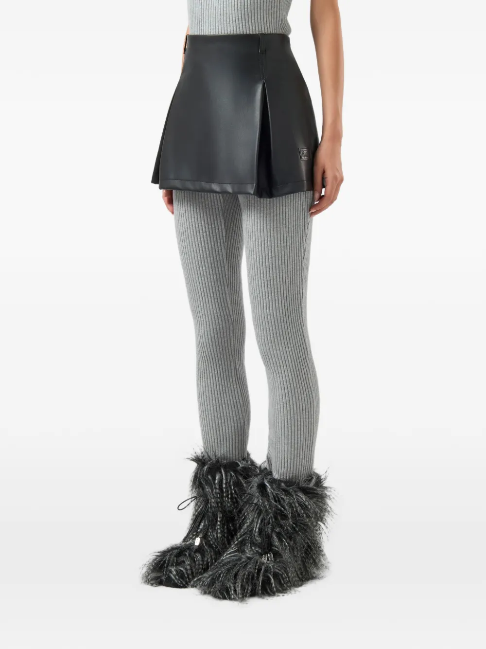 GCDS faux leather pleated mini skirt Zwart