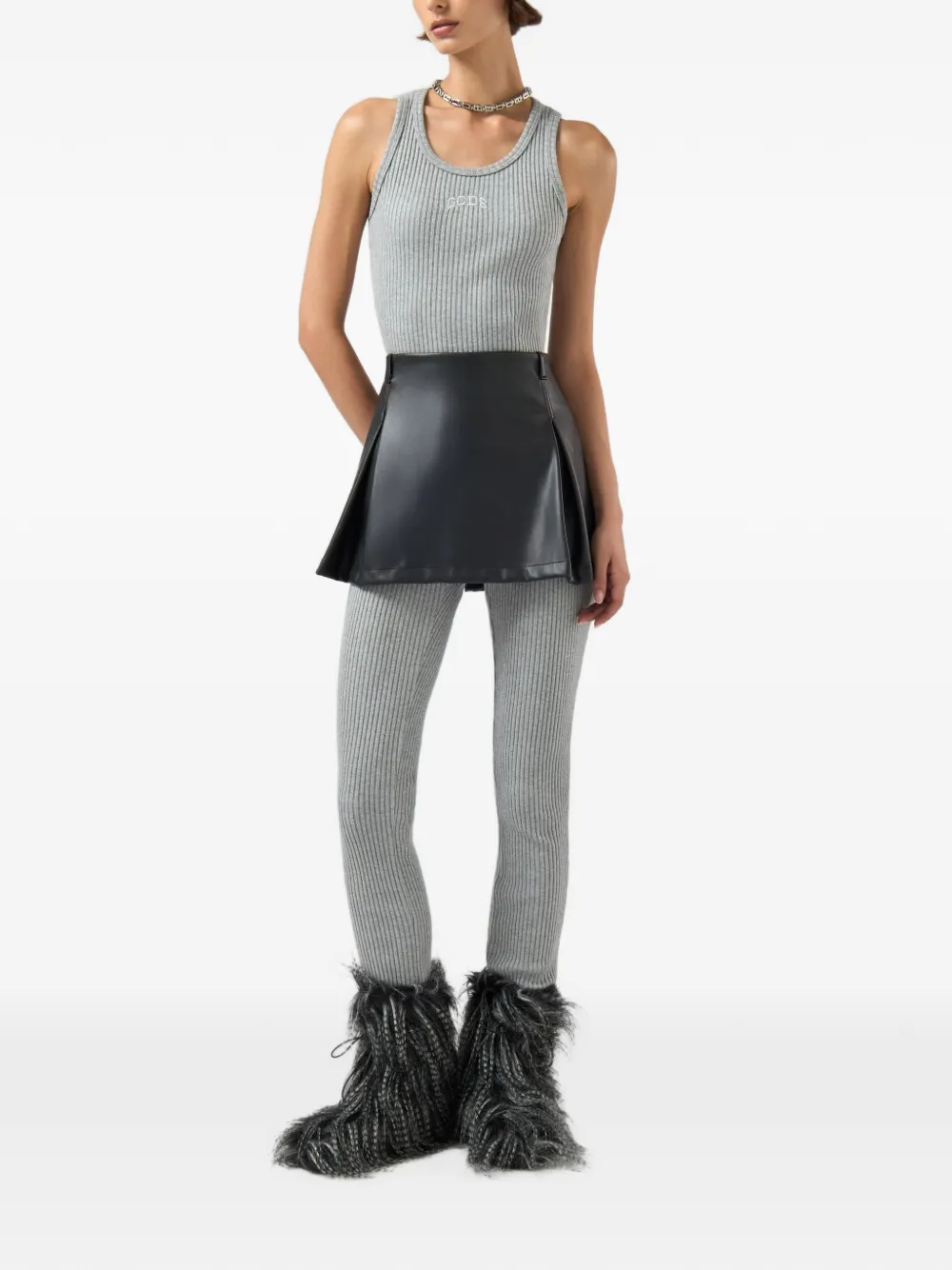 GCDS faux leather pleated mini skirt Zwart
