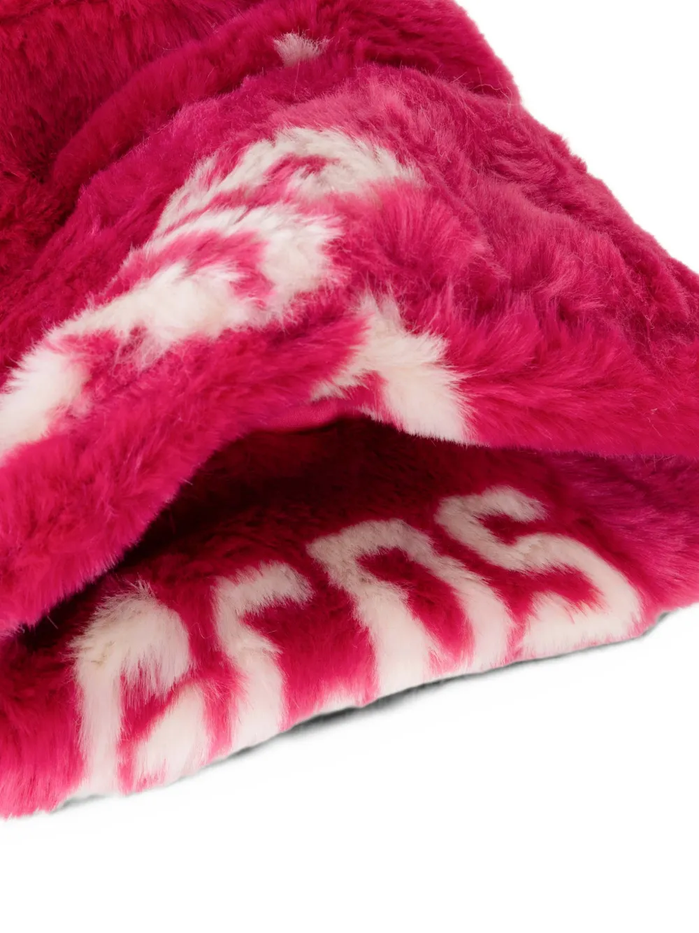 GCDS logo-print faux-fur bucket hat Roze