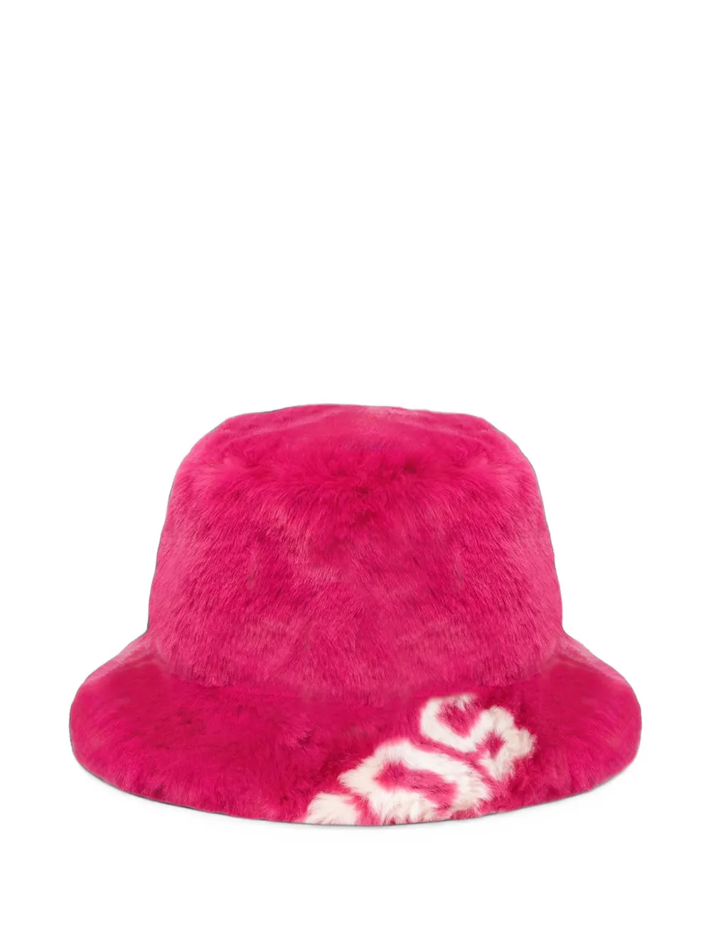 GCDS logo-print faux-fur bucket hat Roze