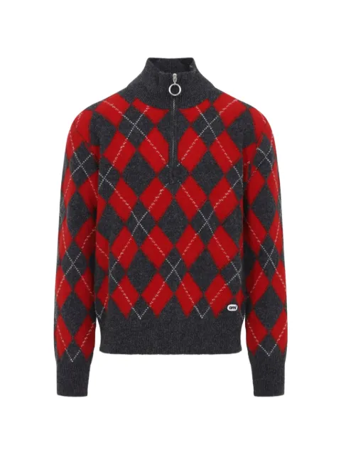 AMI Paris argyle-knit half-zip sweater