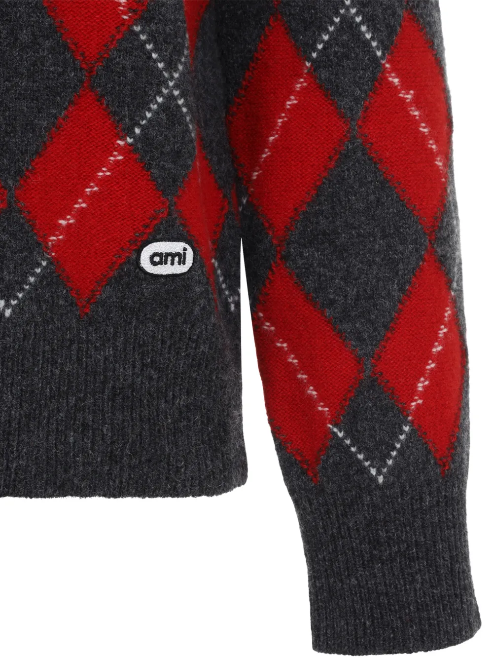 AMI Paris argyle-knit half-zip sweater Grijs