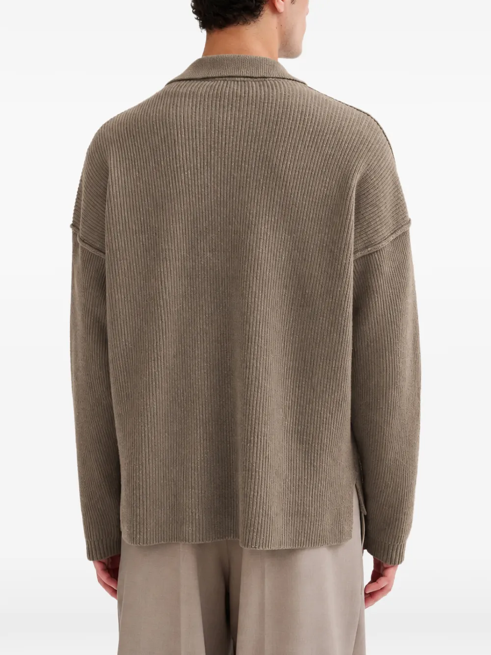 Roberto Collina ribbed-knit long-sleeve polo shirt Bruin