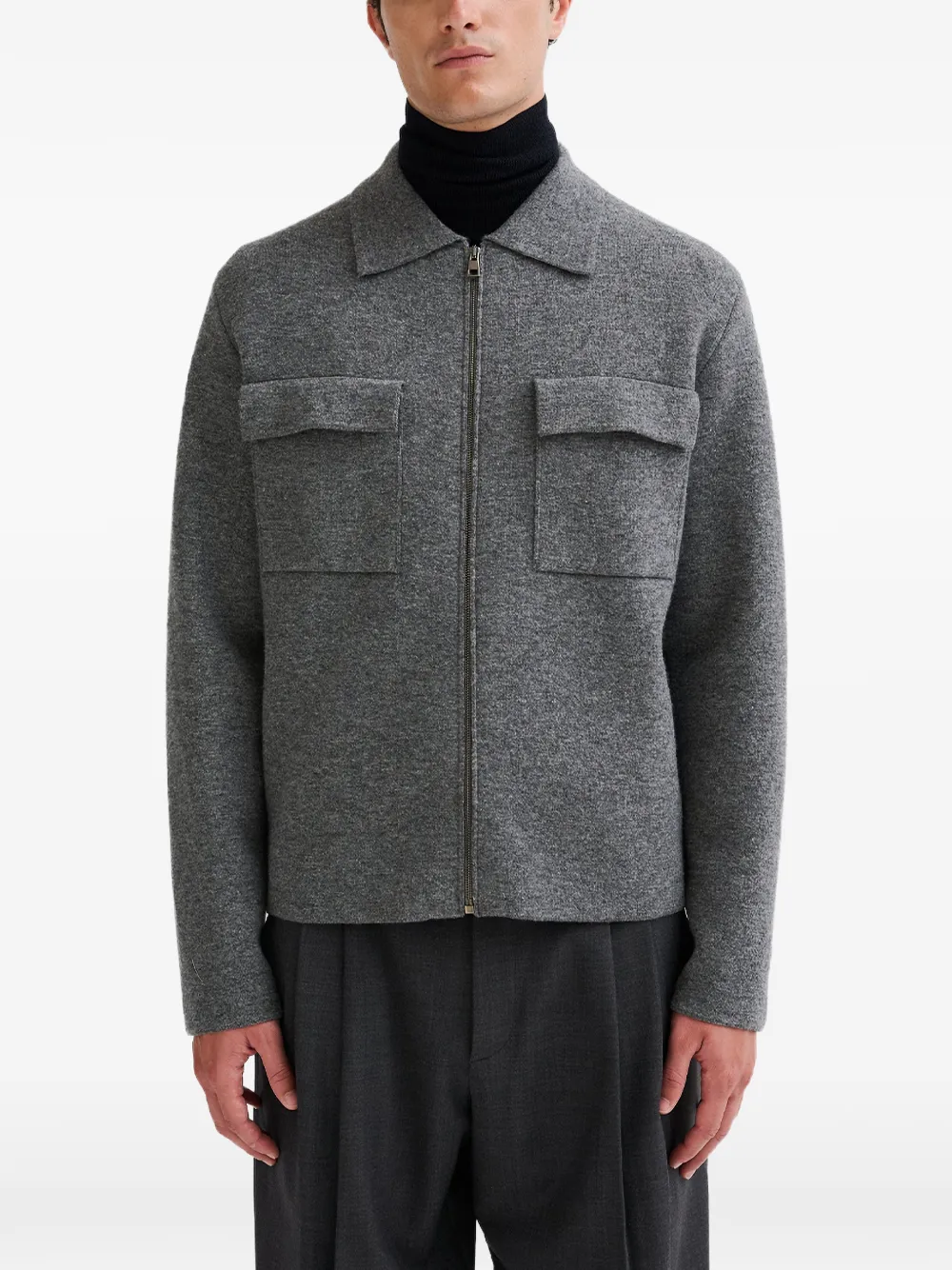 Roberto Collina zip-up chest-pocket cardigan Grijs