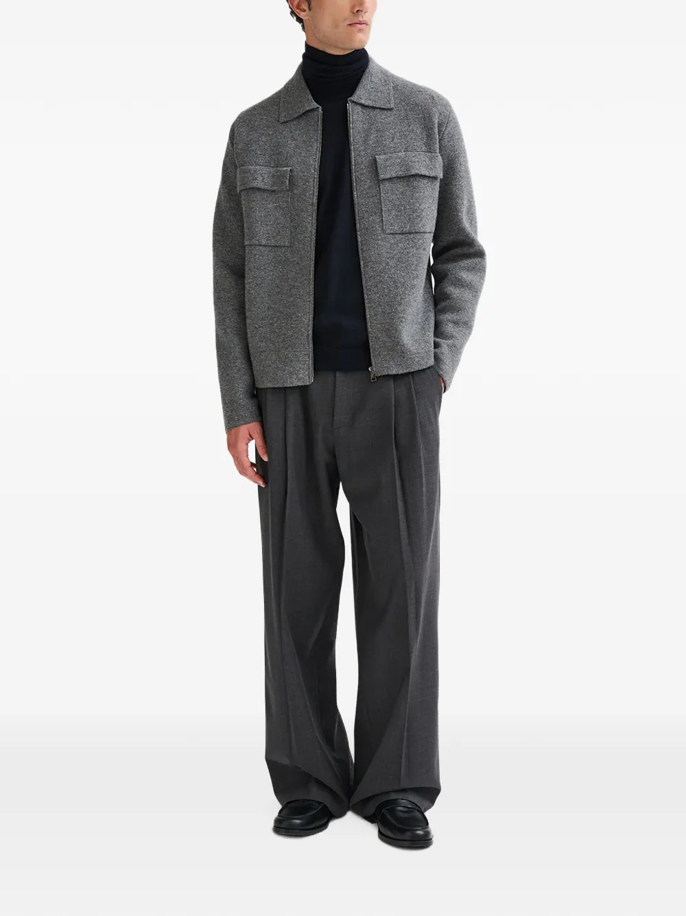 Roberto Collina zip-up chest-pocket cardigan Grijs
