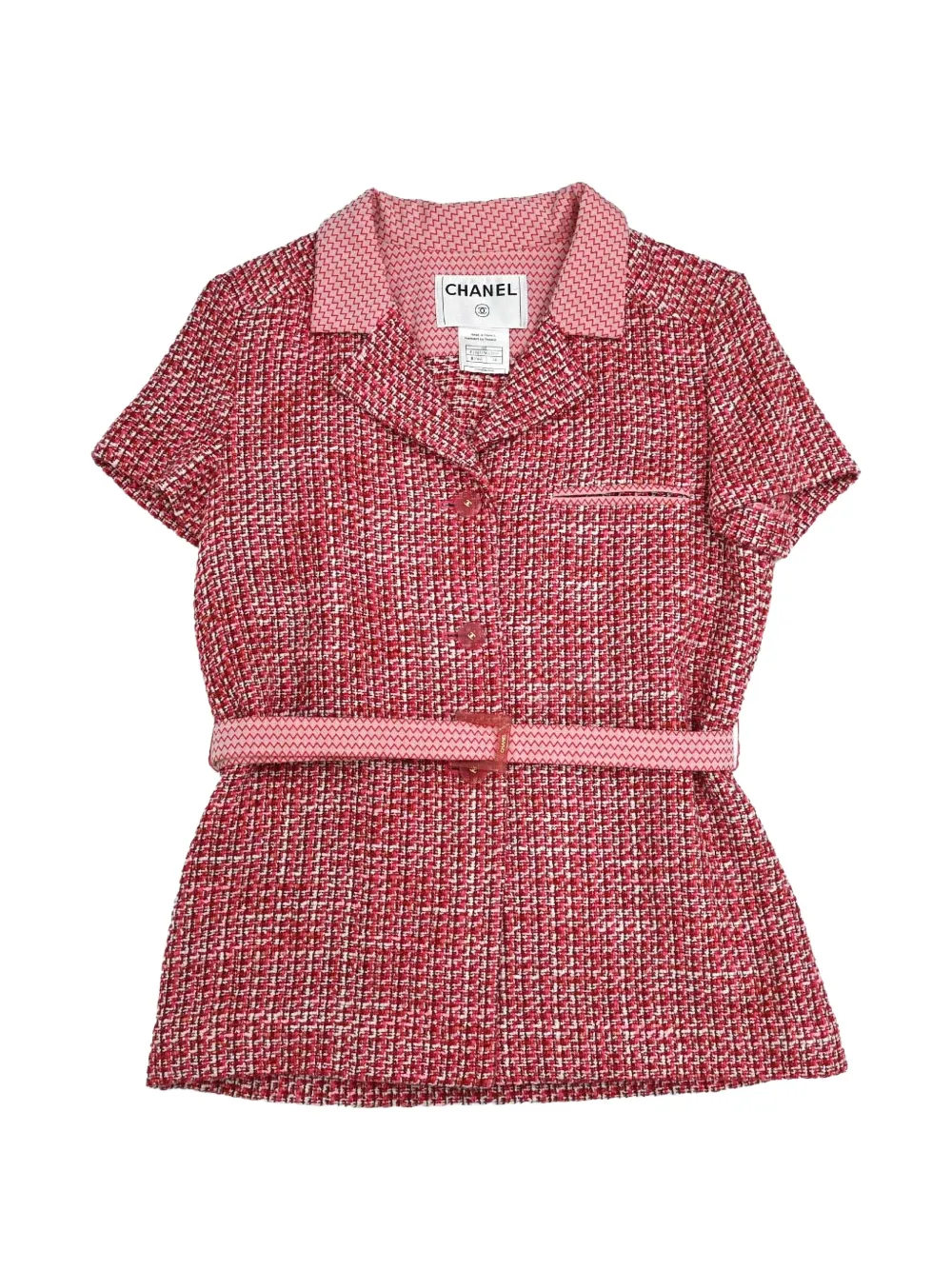 CHANEL Pre-Owned 2002 belted tweed jacket - Rot