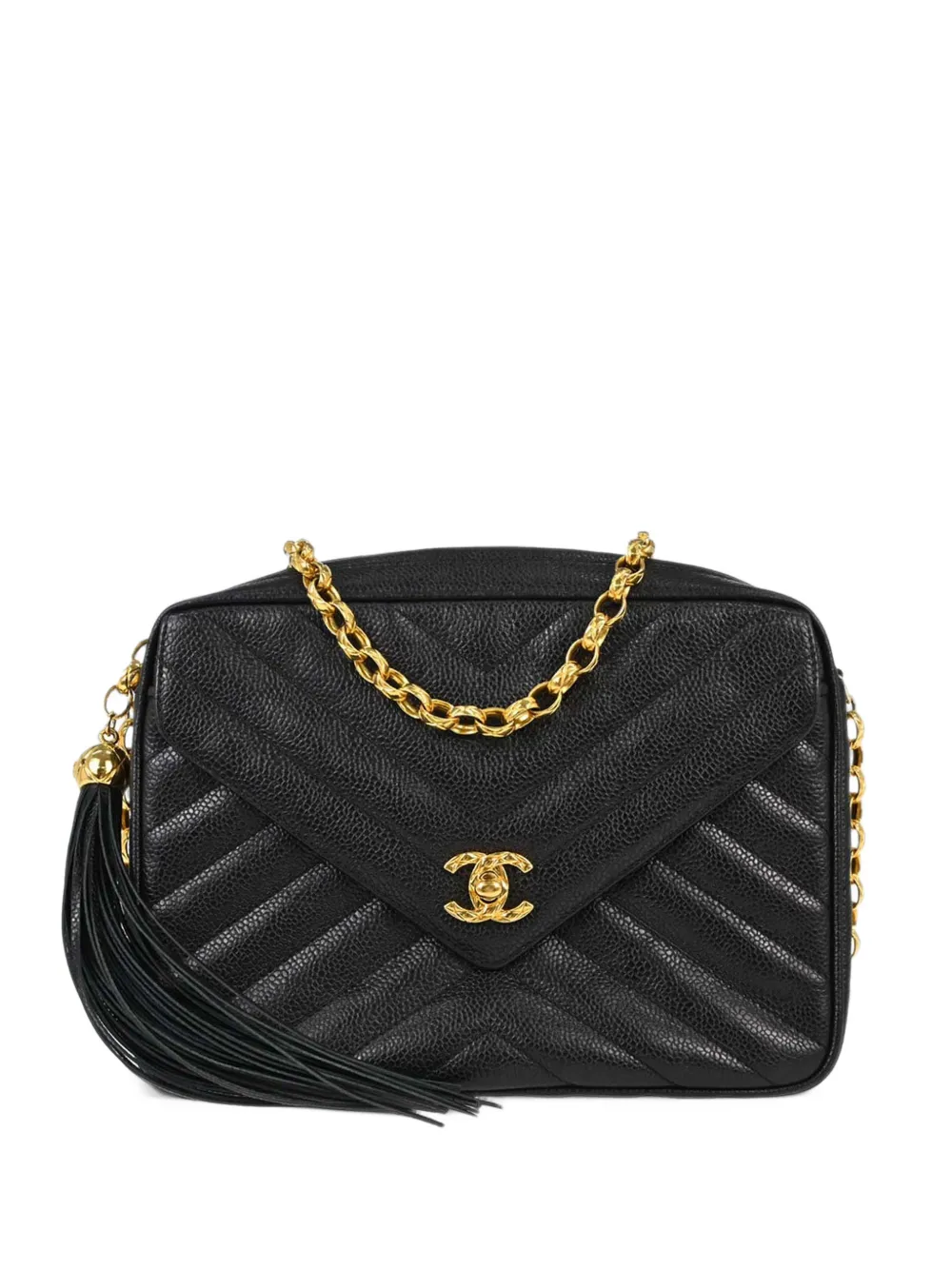 CHANEL Pre-Owned 1991-1994 small Chevron CC turn-lock cross body bag - Black