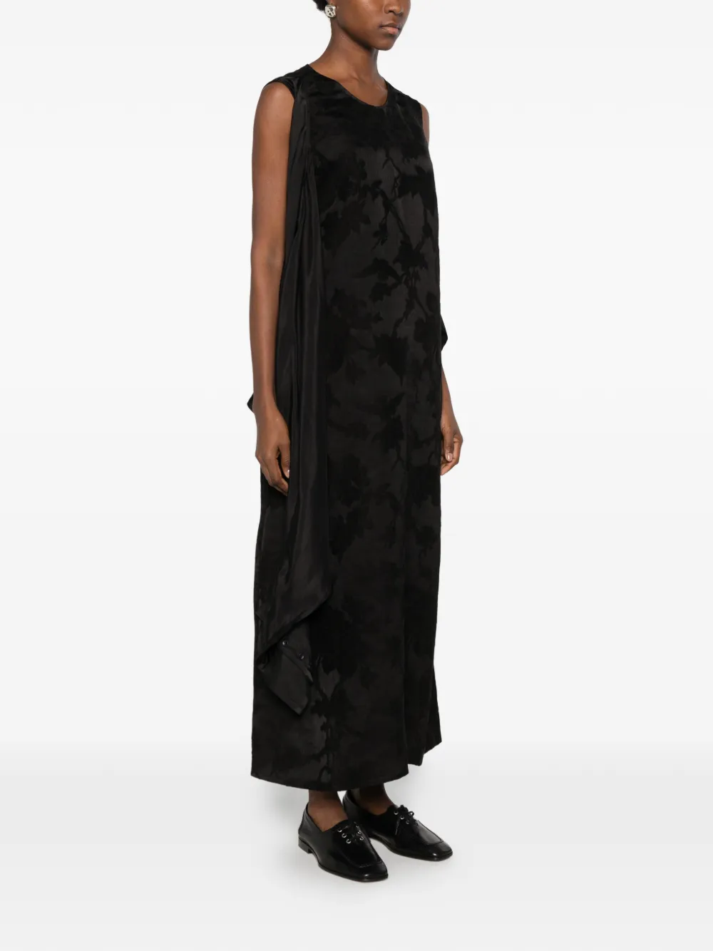 Uma Wang Azzo floral-devoré draped midi dress Zwart