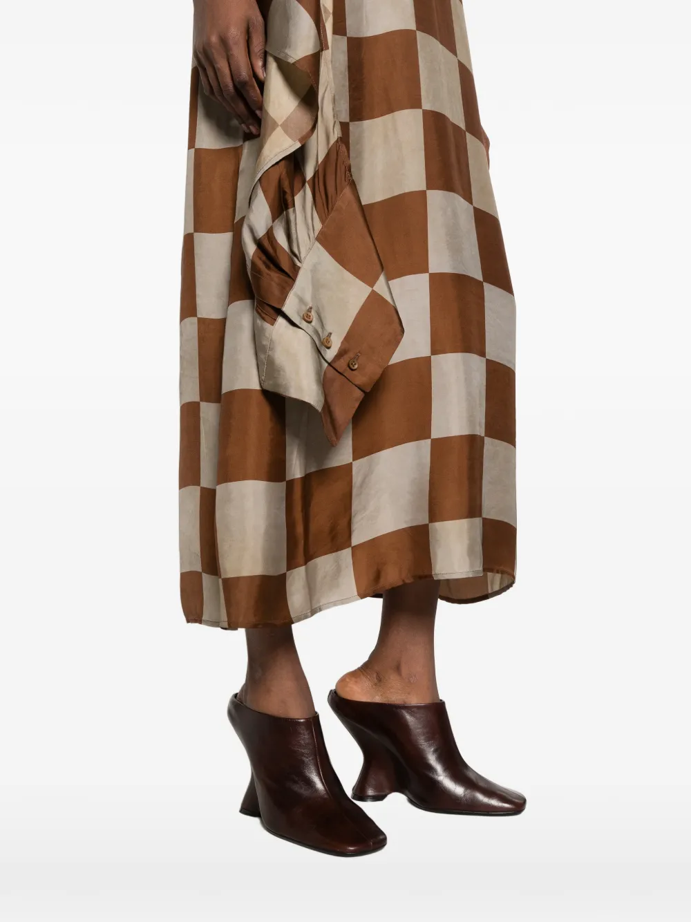 Uma Wang Azzo check-pattern draped midi dress Bruin
