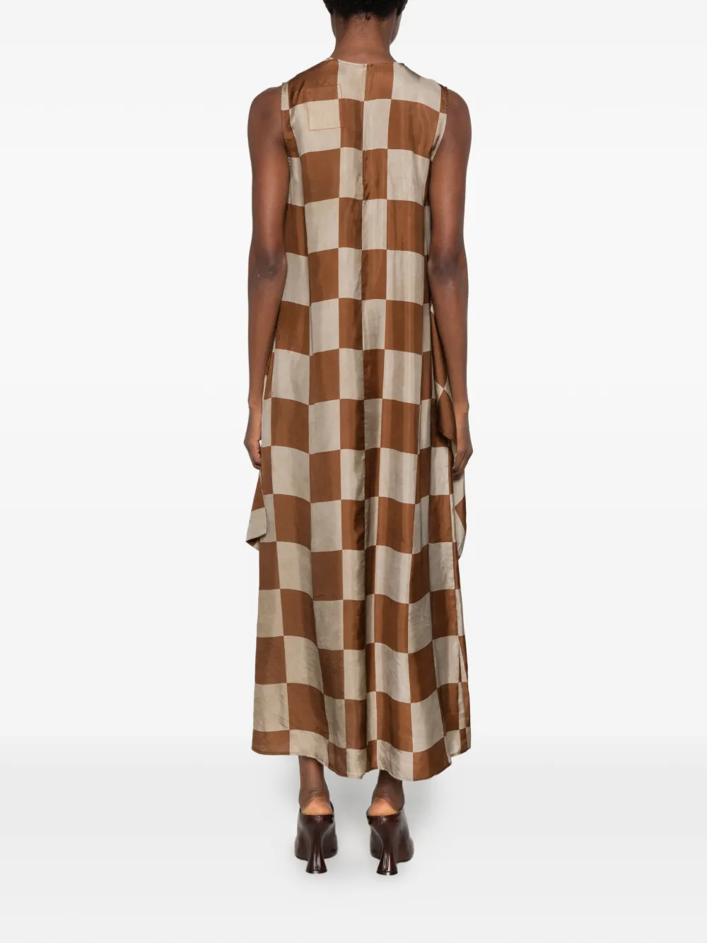 Uma Wang Azzo check-pattern draped midi dress Bruin
