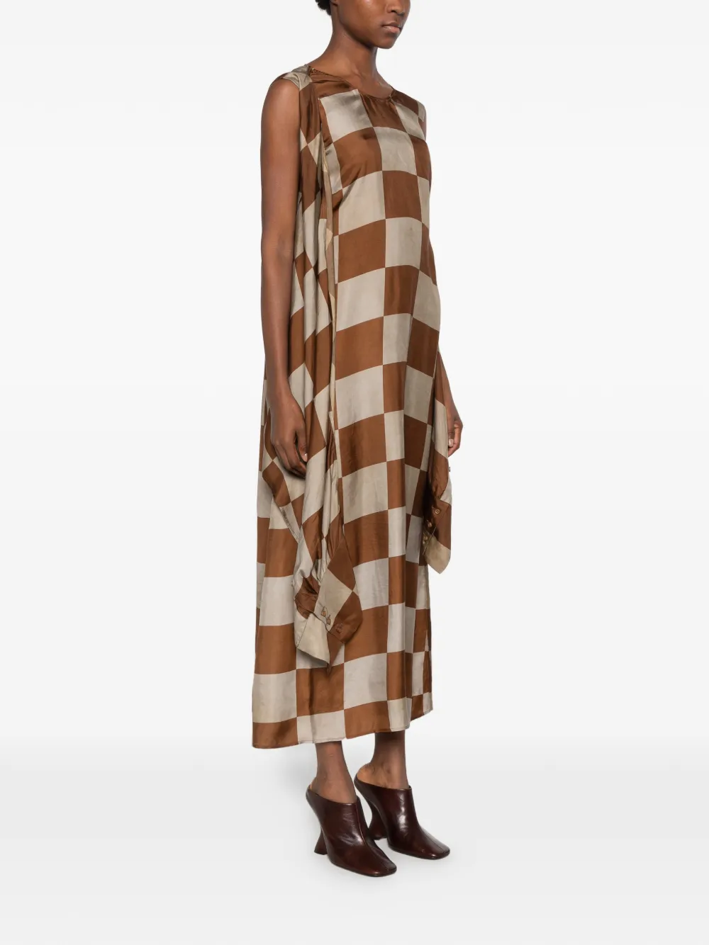 Uma Wang Azzo check-pattern draped midi dress Bruin