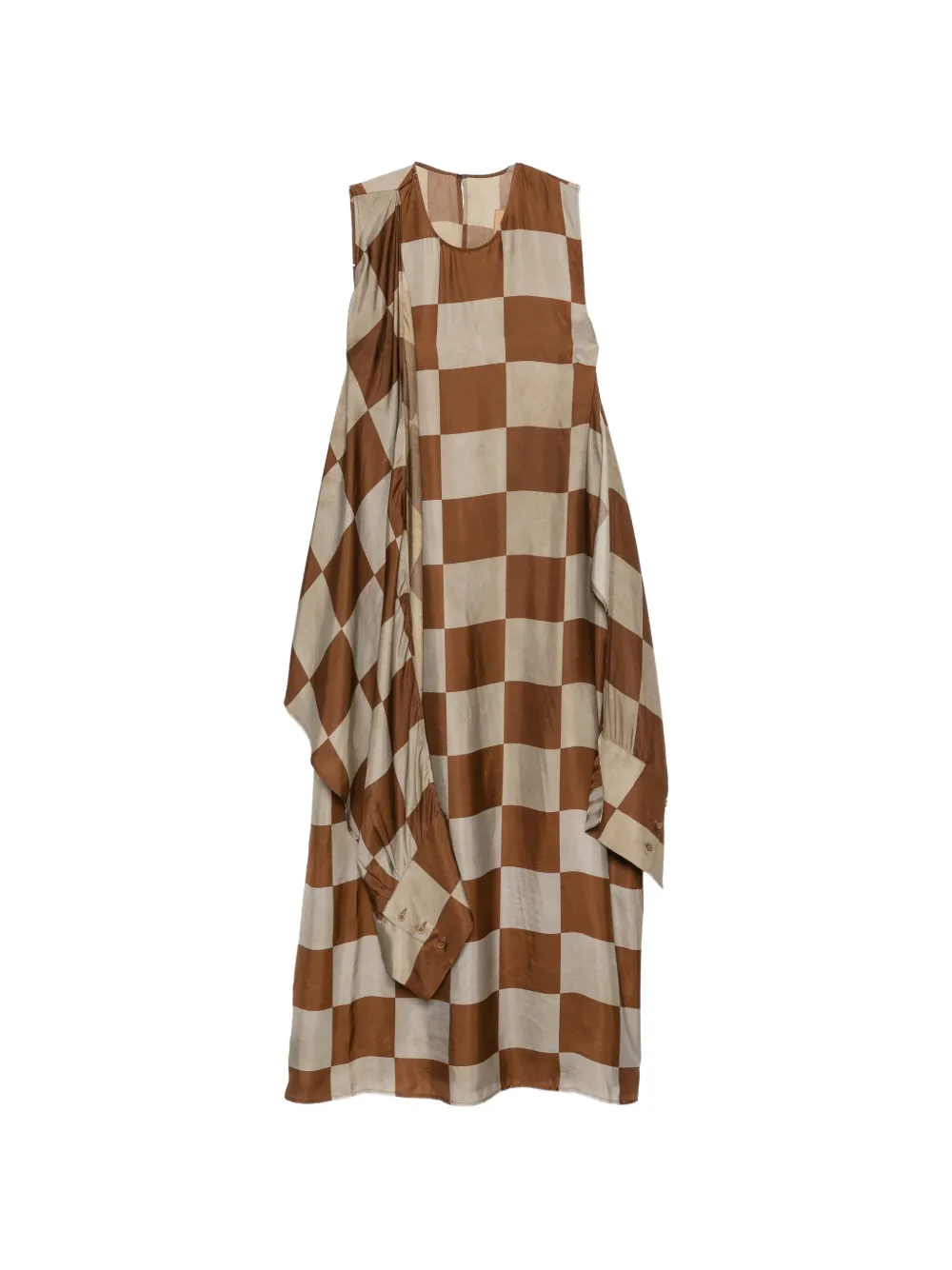 Uma Wang Azzo check-pattern draped midi dress Bruin