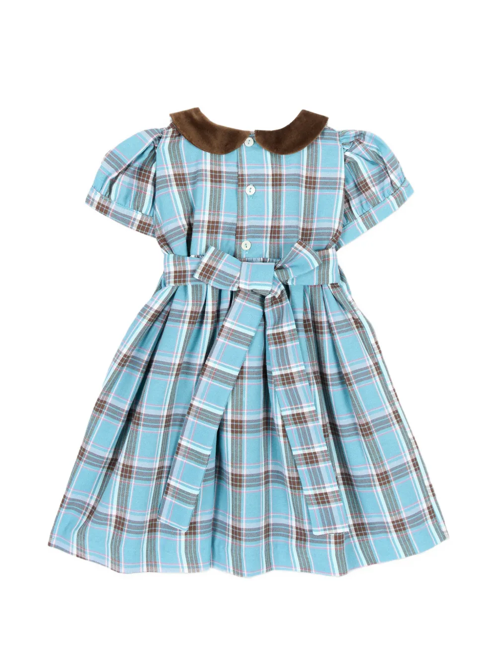Mariella Ferrari check-print smocked dress Blauw