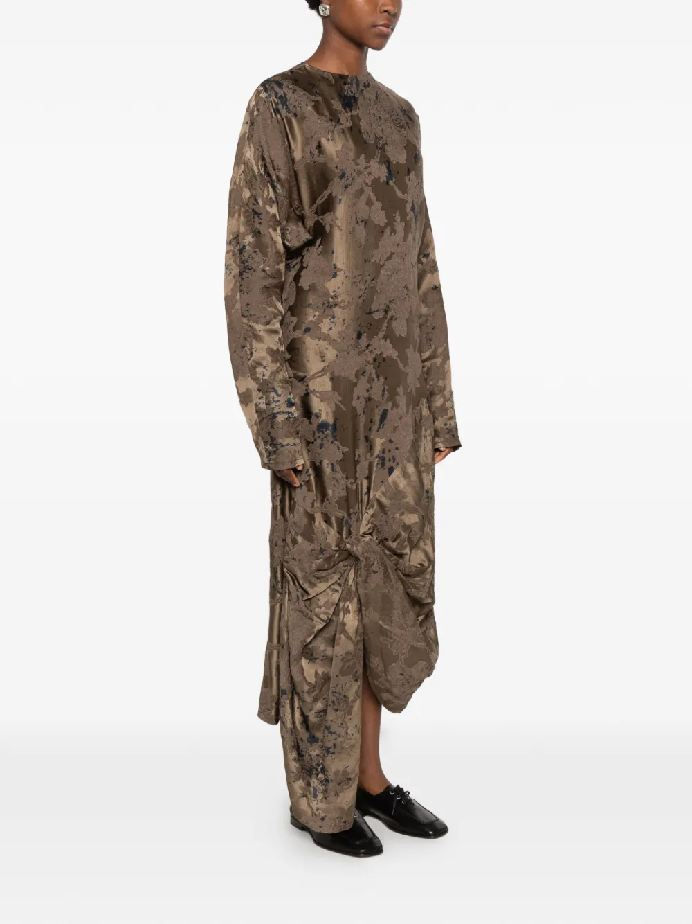 Uma Wang Apque floral-jacquard draped dress Bruin