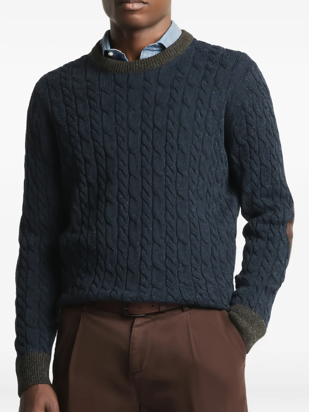 Fay cable-knit virgin wool sweater Blauw