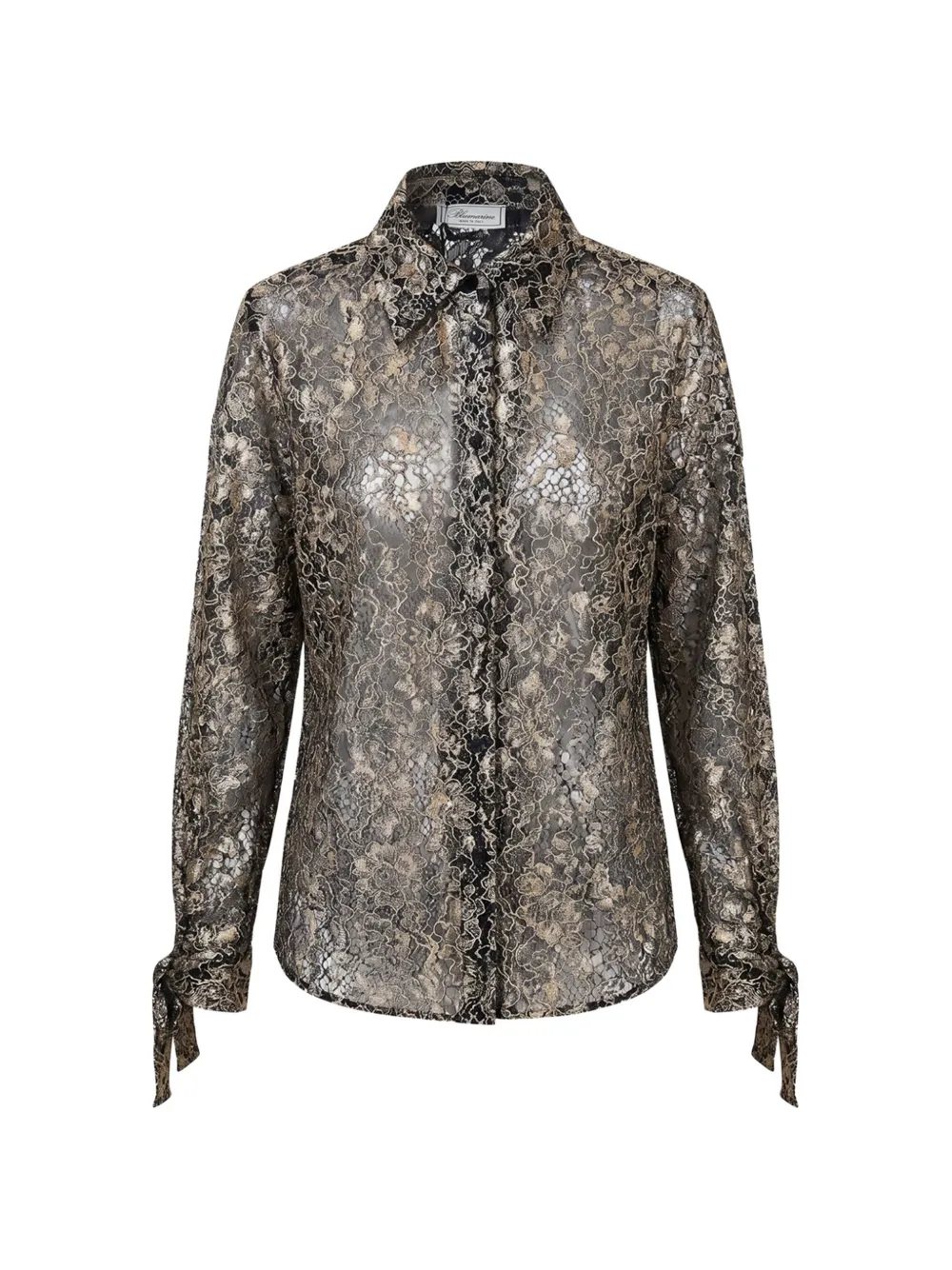 Blumarine tie-cuff floral-lace shirt Zwart