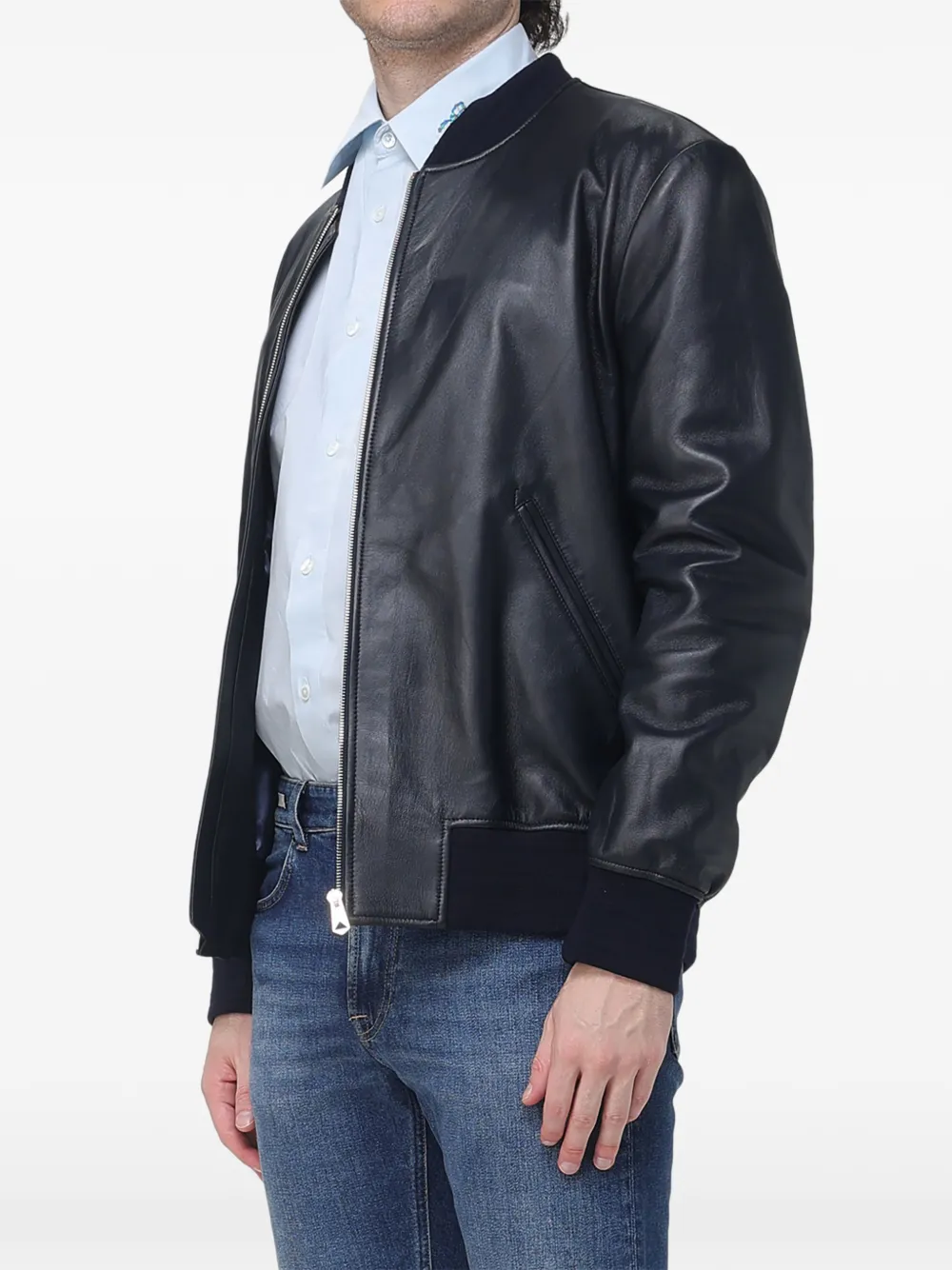 Paul Smith zip-up leather bomber jacket Zwart