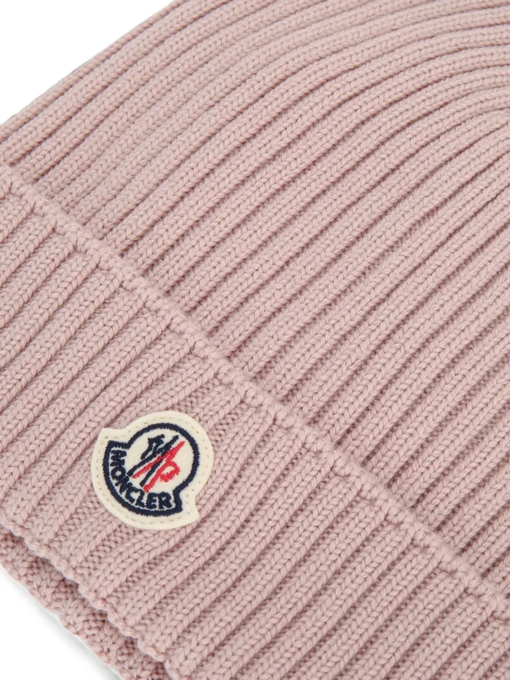Moncler Enfant logo-patch ribbed-knit beanie hat Roze