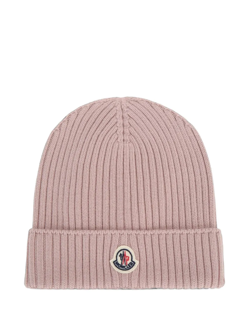 Moncler Enfant logo-patch ribbed-knit beanie hat Roze