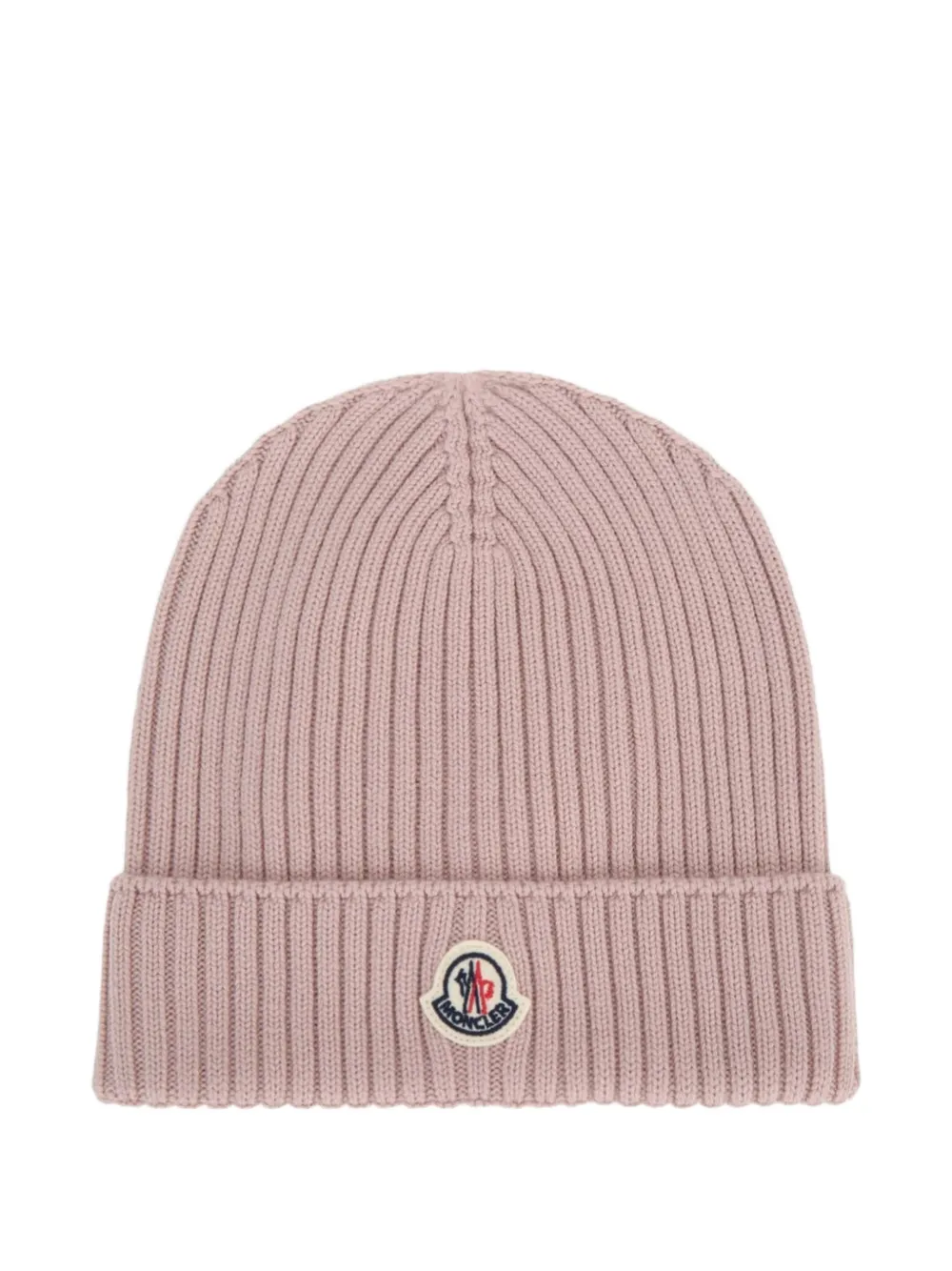 Moncler Enfant logo-patch ribbed-knit beanie hat Roze