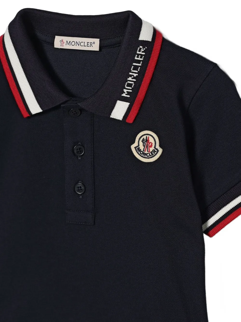 Moncler Enfant logo-patch piqué polo shirt Blauw