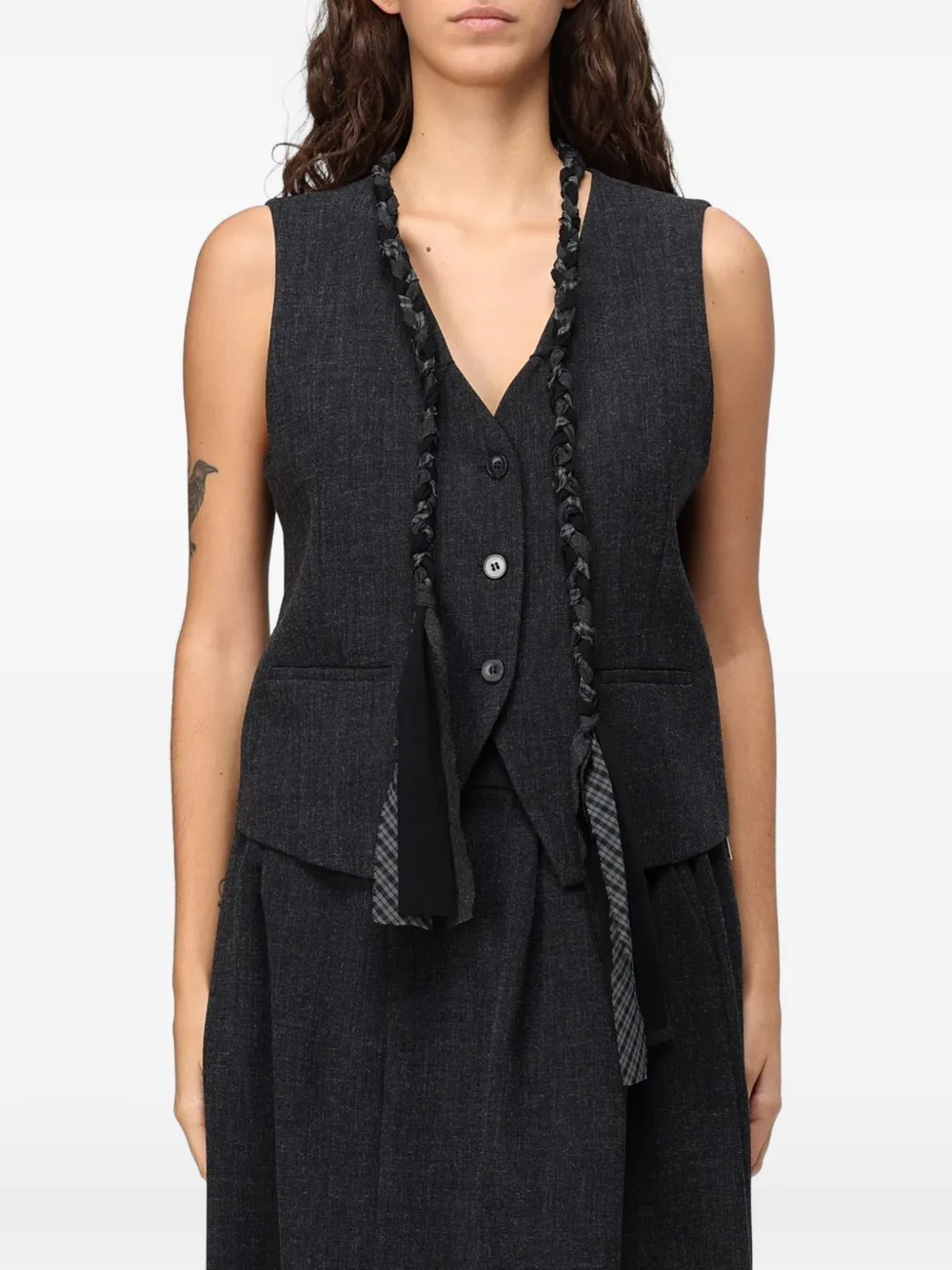 Eleh braided-detail V-neck waistcoat - Grau