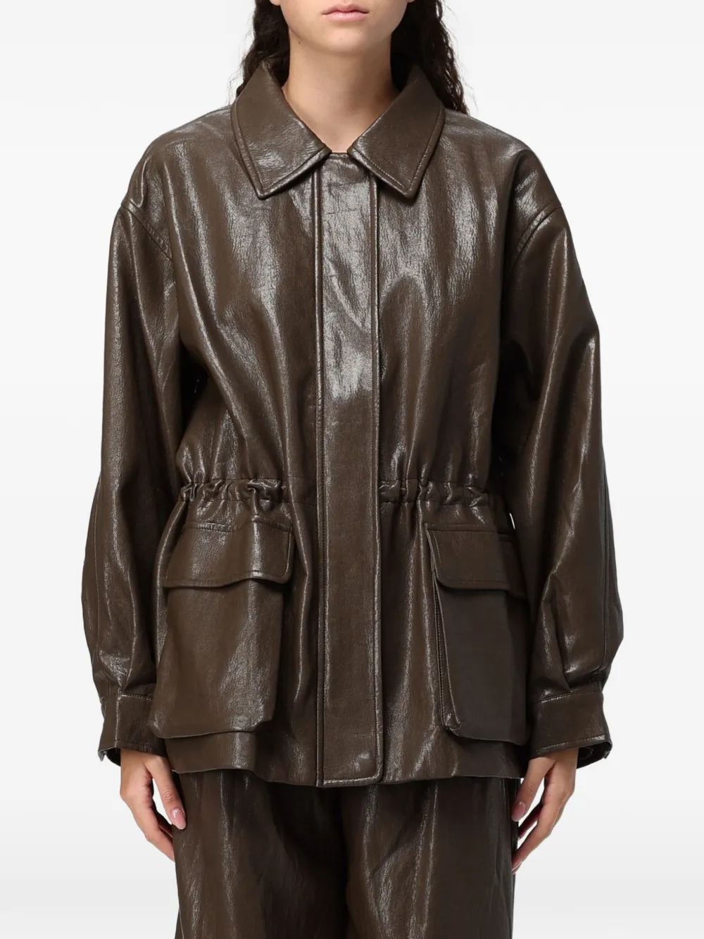 Eleh drawstring-waist pocket-detail coat - Braun