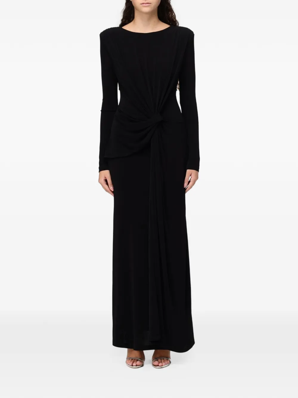 Eleh knot-detail long-sleeve maxi dress Zwart