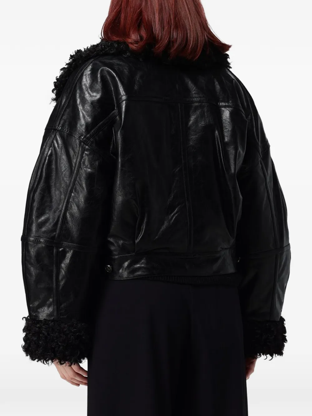 Eleh shearling-trim faux-leather jacket Zwart