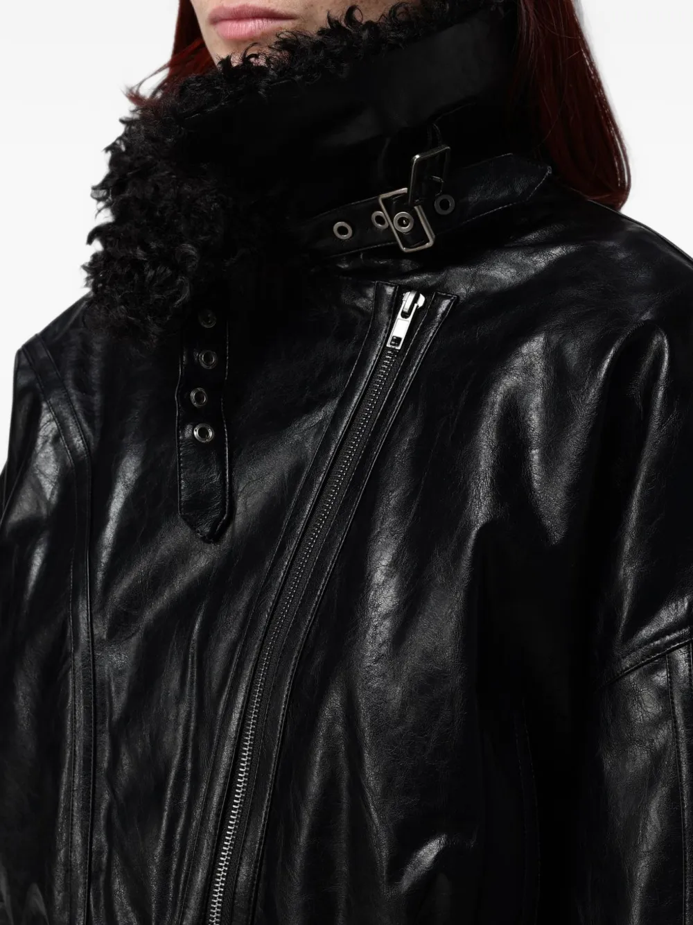 Eleh shearling-trim faux-leather jacket Zwart