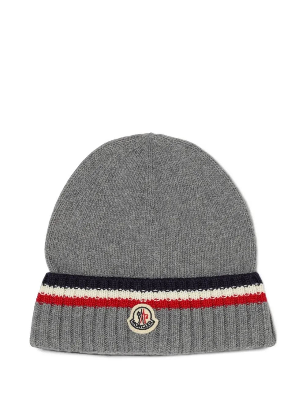 Moncler Enfant striped ribbed-trim beanie hat Grijs