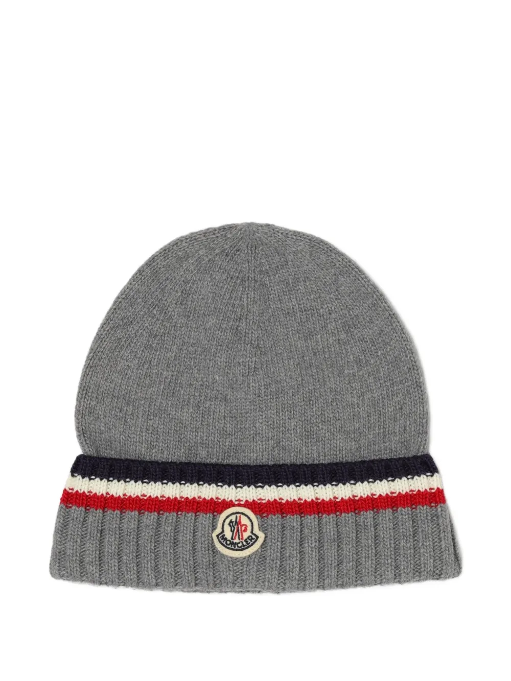 Moncler Enfant striped ribbed-trim beanie hat Grijs