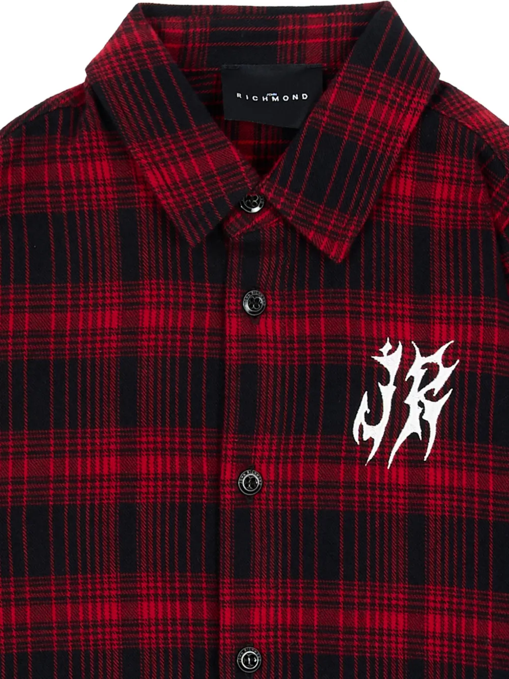 John Richmond Junior tartan logo-print shirt Rood