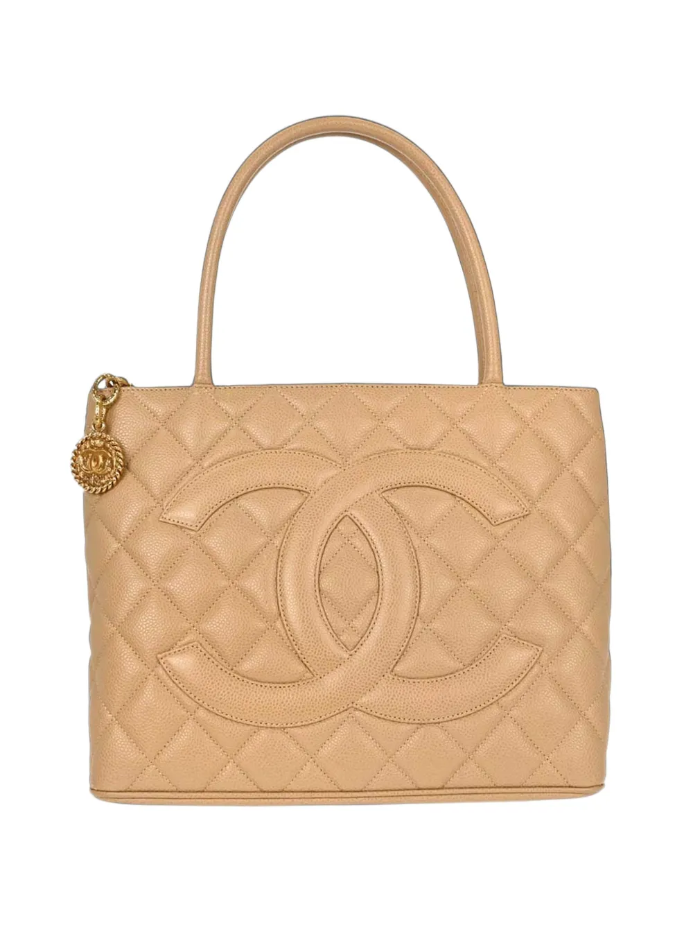 CHANEL Pre-Owned 2003-2004 Medallion caviar leather tote bag - Neutrals