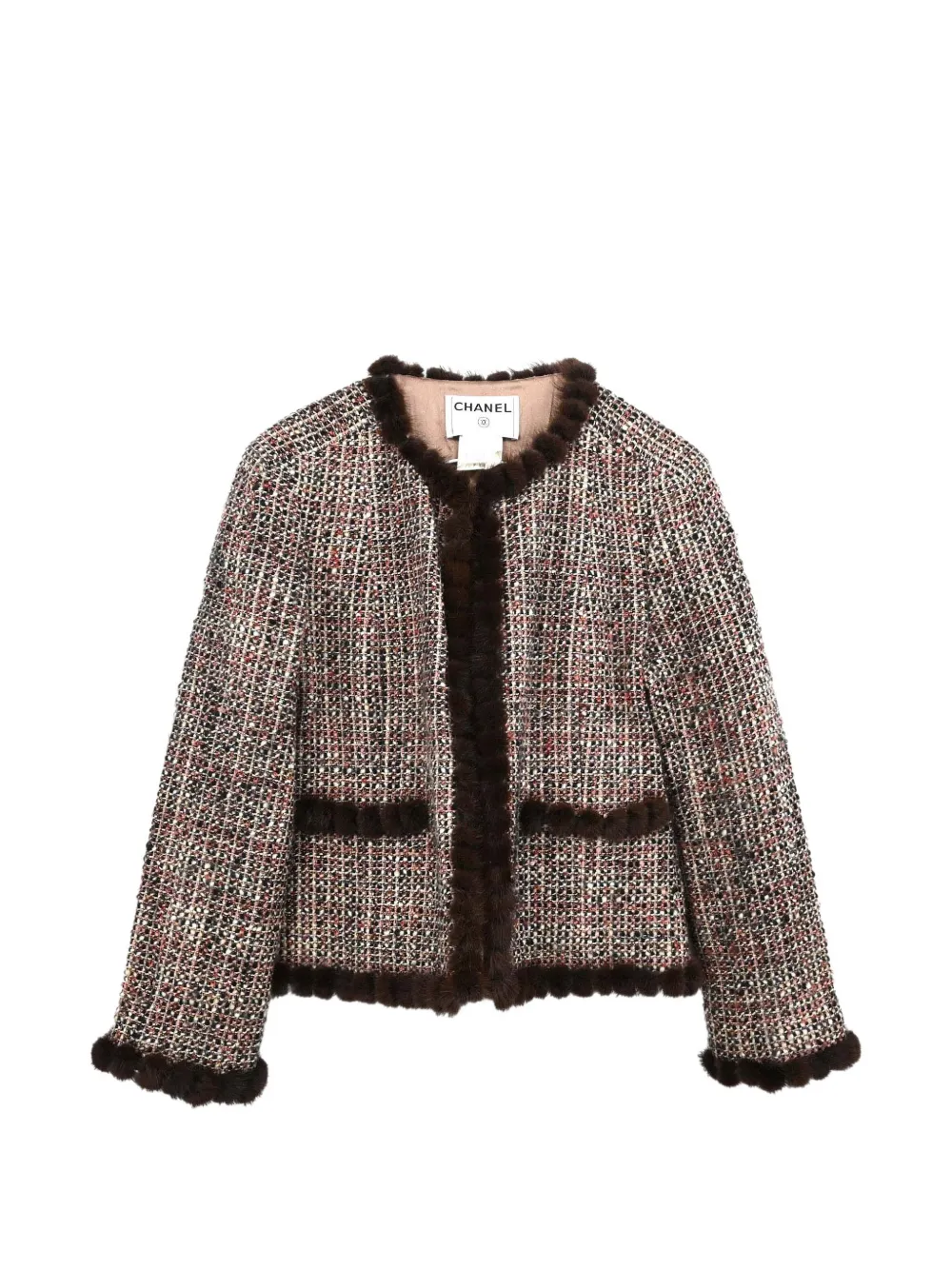 CHANEL Pre-Owned 2003 fur-trim tweed jacket - Braun