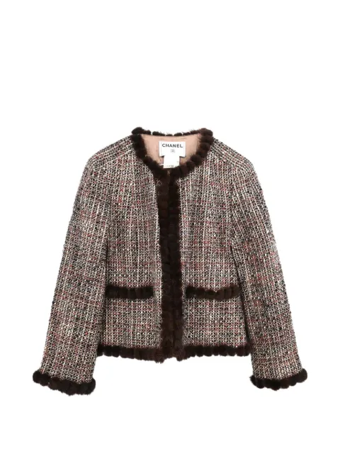 CHANEL Pre-Owned chaqueta de tweed con ribete de pelo 2003