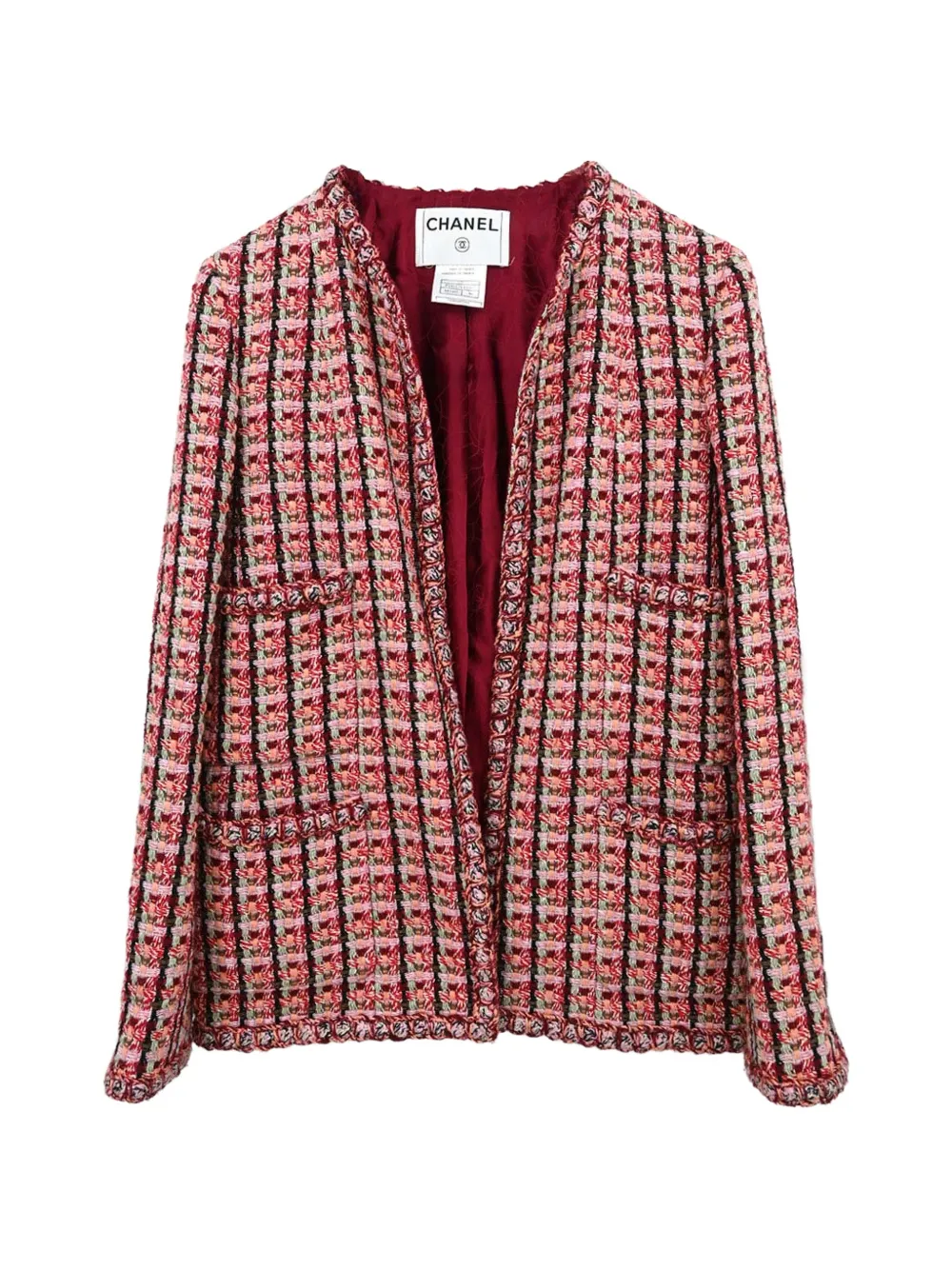 CHANEL Pre-Owned 2002 collarless tweed jacket - Red