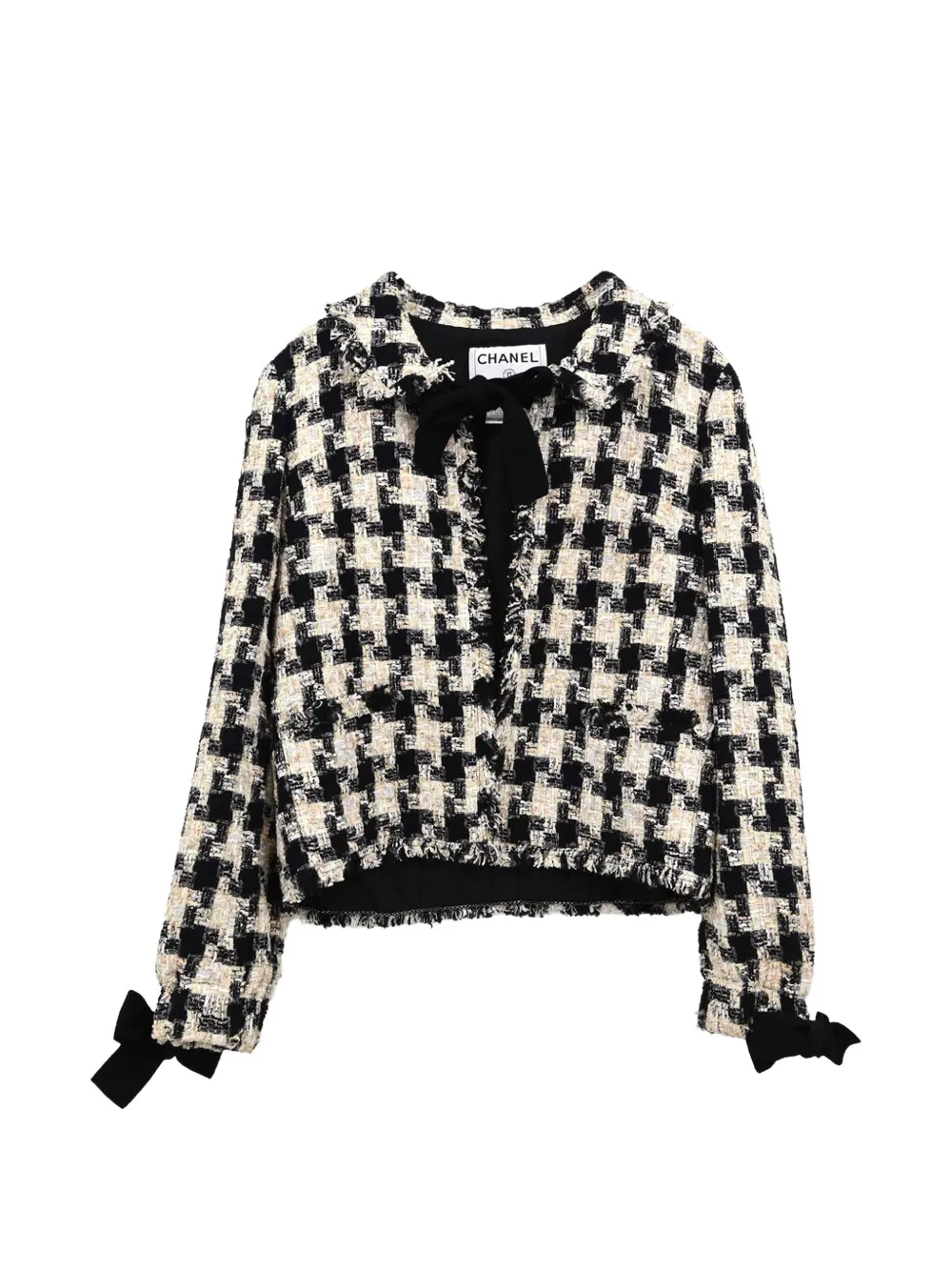 CHANEL Pre-Owned 2004 houndstooth bow jacket - Schwarz